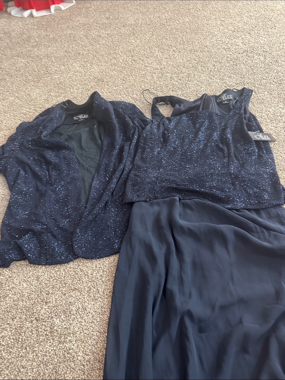Alex Evenings Navy Sparkle 3-Piece Evening Ensemble